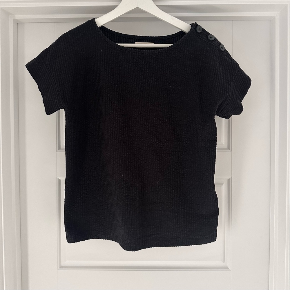 Madewell Black Button-Shoulder Short Sleeve Top